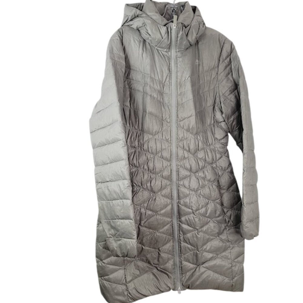Nike Women's Gray Quilted Hooded Long Winter Parka Puffer Jacket Size M